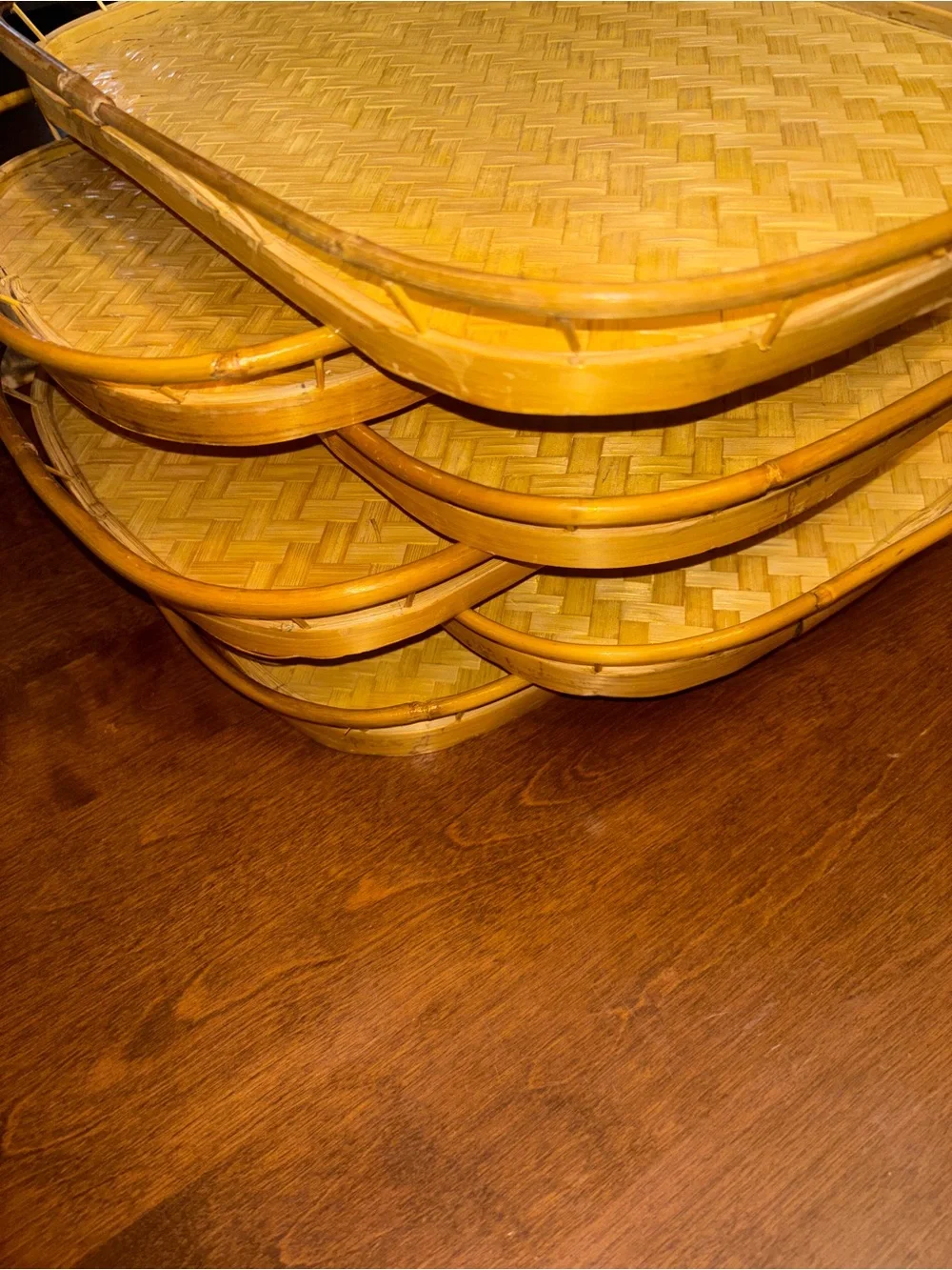 Natural Bambo & Rattan Stackable Serving Trays set of 6